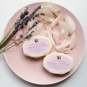Rosehip and Vitamin E body butter bar and Lavender and Bergamot body butter bar.