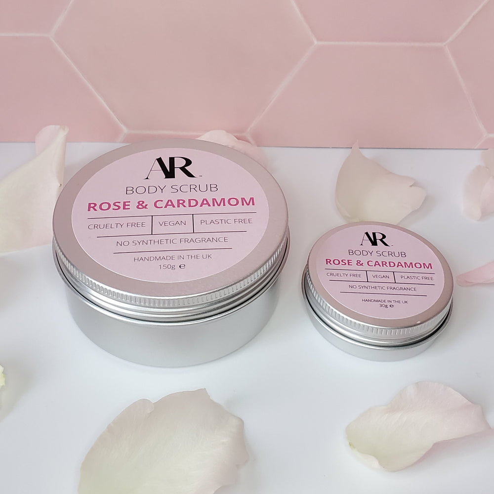 The Rose and Cardamom Body Scrub is a sugar based exfoliating scrub. Perfect as a pre shave treatment. Made with high quality almond oil to moisturise, while the sugar gently removes dead skin and dirt for clean and refreshed skin. Available in 2 sizes.