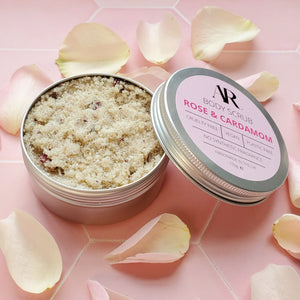 
                
                    Load image into Gallery viewer, Aphrodite Razors Rose and Cardamom Body Scrub is a sugar based exfoliating scrub. Perfect as a pre shave treatment
                
            