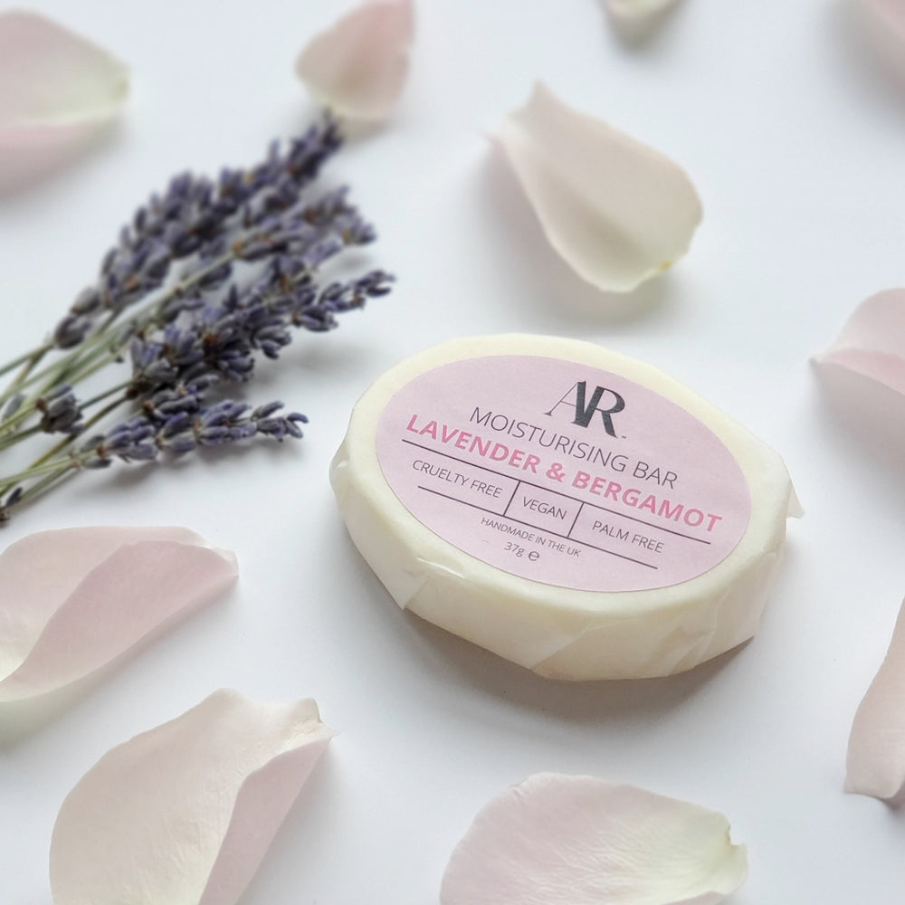 
                
                    Load image into Gallery viewer, Lavender &amp;amp; Bergamot Moisturising Bar. A moisturising lotion in bar form, it&amp;#39;s vegan, cruelty free and palm oil free.
                
            